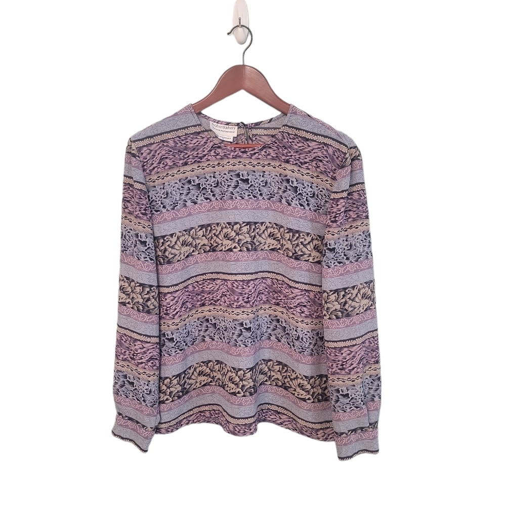 Vintage Haberdashery Leslie Fay‎ 90s Geometric Print Key Hole Blouse Size 16
